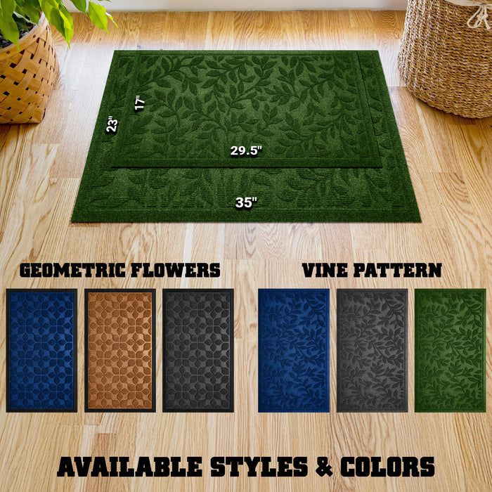 G128 Home Entrance Green Leaves Door Mat | 17x29.5 In | Thick Absorbent Natural Rubber Non Slip, Indoor/Outdoor, Easy Clean, Welcome Mats for Front Door/Patio/Garage