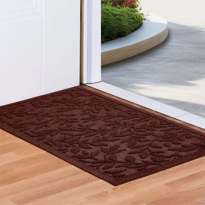 G128 Front Door Mat 29.5x17 Inch, Sturdy Door Mats for Home Entrance Outdoor Indoor, Non-Slip Rubber Backing Low Profile Mat, All Season Easy Clean Welcome Entryway Rug, Brown Leaves