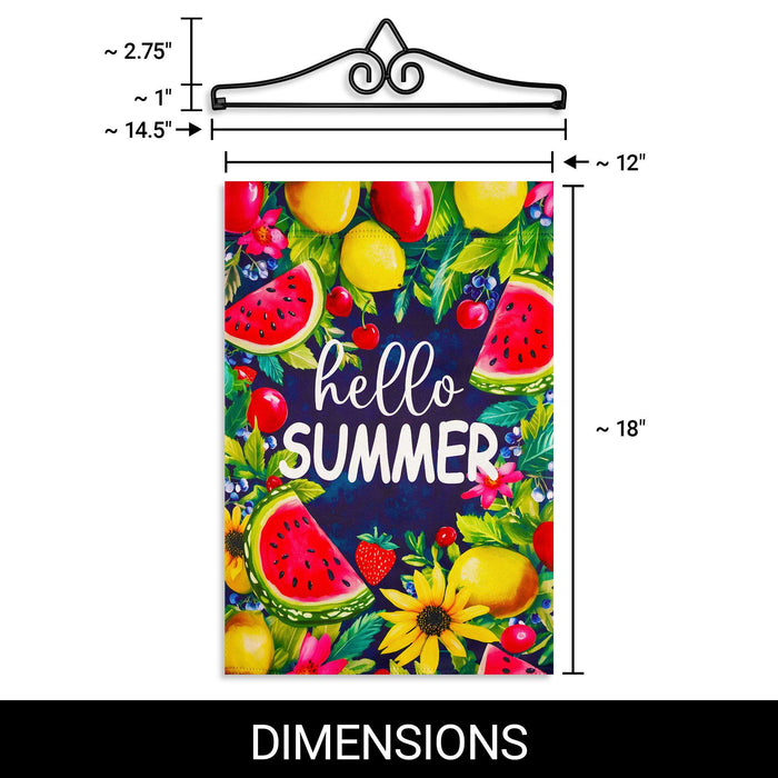 G128 12x18IN Hello Summer Watermelon Fruit Garden Flag with 14IN Hanger