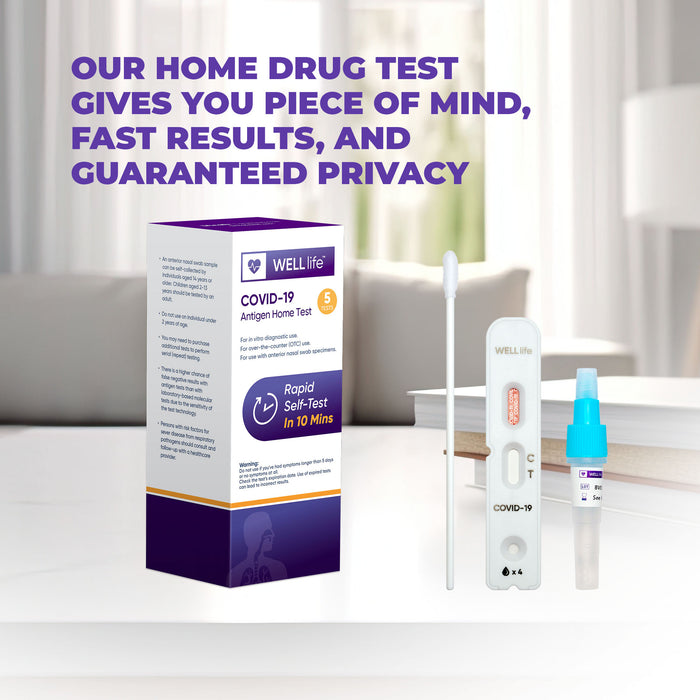 5 Pack - WELLlife COVID-19 at Home Self Test | Results in 10 Minutes, FDA Authorized COVID Home Test, with Non-invasive Nasal Swab, Easy to Use & No Discomfort