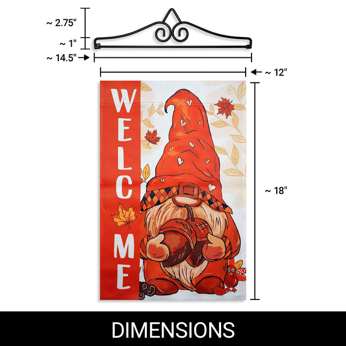 G128 12x18IN Welcome Fall Gnome Acorn Garden Flag with 14IN Hanger