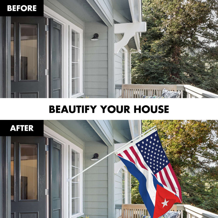 G128 Combo Pack: 6 Ft Twist Free Aluminum Spinning Flagpole (White) & Cuba USA Friendship Flag | 3x5 Ft | LiteWeave Pro Series Printed 150D Polyester | Pole with Flag Included