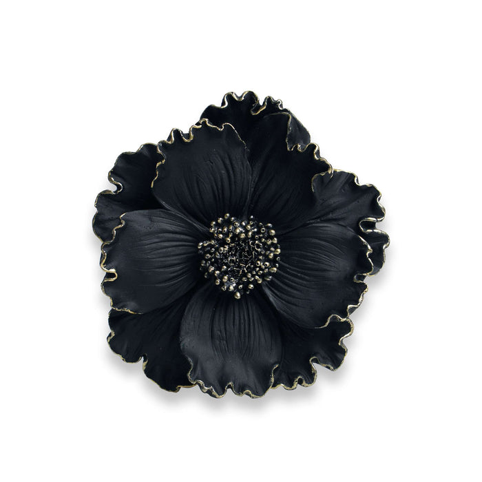 G128 black flower resin wall art hanging decor, 6 inch nominal size