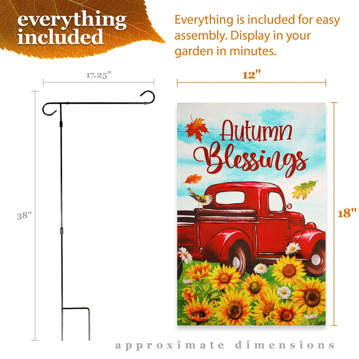 G128 36x16IN Garden Flag Stand & 12x18 Autumn Blessings Red Truck Flag Kit