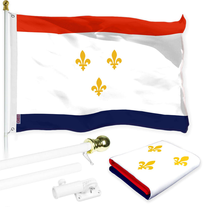 G128 Combo Pack: 6 Ft Twist Free Aluminum Spinning Flagpole (White) & New Orleans Flag | 3x5 Ft | LiteWeave Pro Series Printed 150D Polyester | Pole with Flag Included