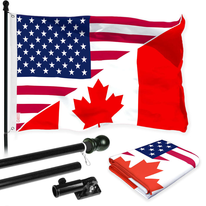G128 Combo Pack: 6 Ft Tangle Free Aluminum Spinning Flagpole (Black) & Canada USA Friendship Flag | 3x5 Ft |LiteWeave Pro Series Printed 150D Polyester | Pole with Flag Included