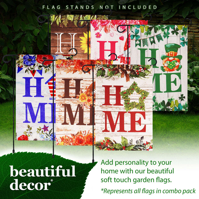 G128 Heart of the Home Welcome Garden Flag Bundle 6 Pack - Welcome Family Housewarming Decorative Flags 12x18 - Double Sided Flags for Porch Patio Yard