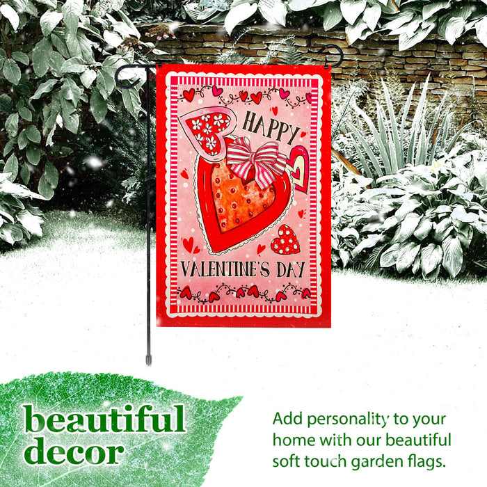 G128 Combo Pack: Garden Flag Stand 36x16IN & Garden Flag Happy Valentine's Day Heart Cookie Printed 12x18IN Double Sided