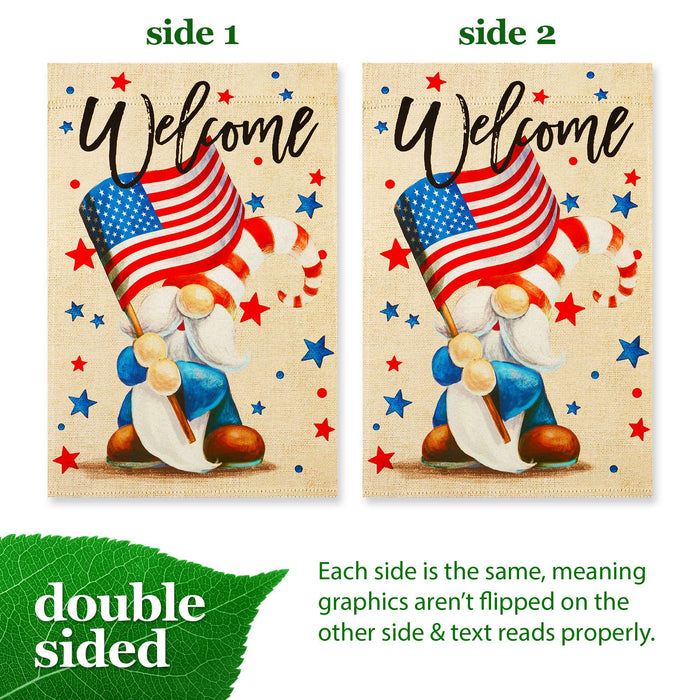 G128 Welcome Patriotic Gnome Garden Flag 12x18 In Double Sided Independence Day Yard Garden Lawn Decoration
