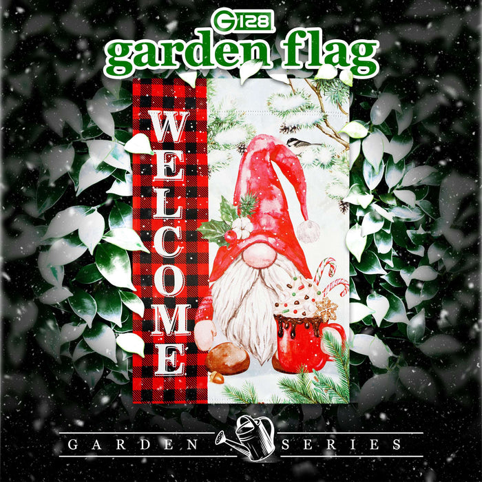G128 Welcome Christmas Gnome Plaid Garden Flag 12x18 In Double Sided Christmas Yard Garden Lawn Decoration