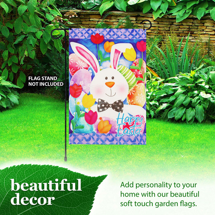 G128 Happy Easter Bunny Tulips Garden Flag 12x18 In Double Sided Spring Yard Garden Lawn Decoration