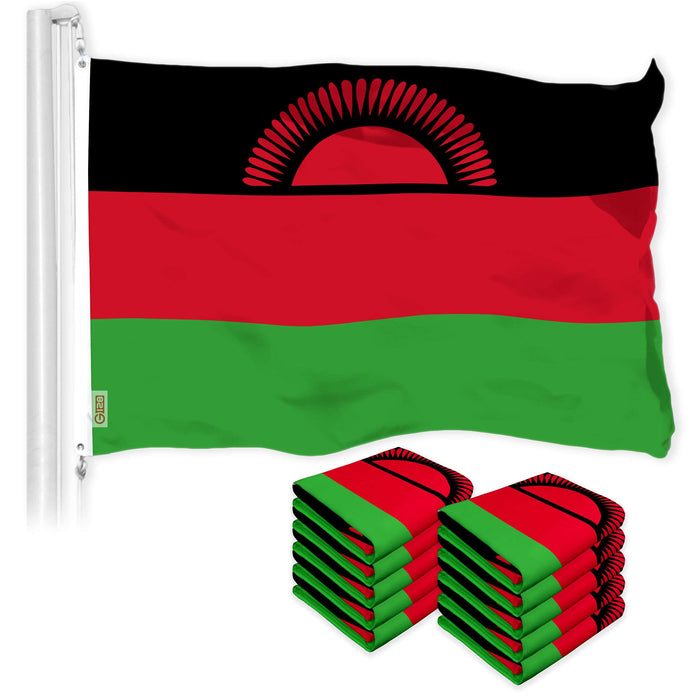 G128 10 Pack: Malawi Flag | 3x5 Ft | LiteWeave Pro Series Printed 150D Polyester | Country Flag, Indoor/Outdoor, Vibrant Colors, Brass Grommets