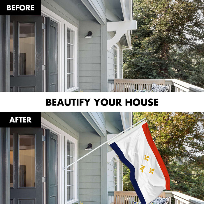 G128 Combo Pack: 6 Ft Twist Free Aluminum Spinning Flagpole (White) & New Orleans Flag | 3x5 Ft | LiteWeave Pro Series Printed 150D Polyester | Pole with Flag Included