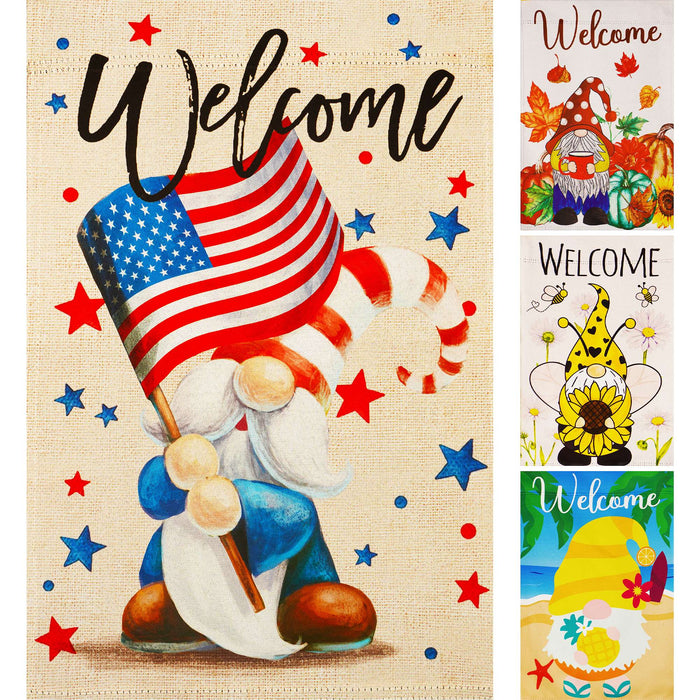 G128 set of 4 patriotic and seasonal gnomes garden flags, 12x18 inch, photo 3