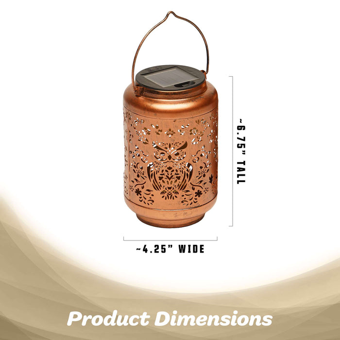 G128 Solar Owl Outdoor Lantern | Metal Waterproof Outdoor Hanging Lantern with LED Lights for Garden, Patio, Porch, Lawn