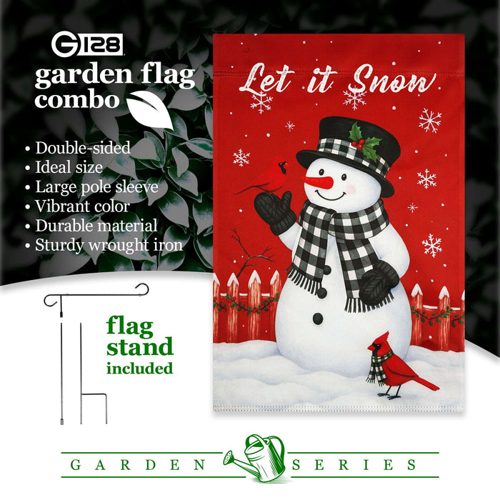 G128 36x16IN Garden Flag Stand & 12x18 Let It Snow Snowman Flag Kit