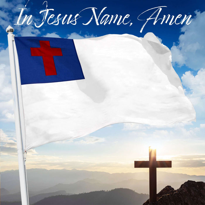 G128 Christian Flag | 2x3 Ft | StormFlyer Series Embroidered 220GSM Spun Polyester | Religious Flag, Embroidered Design, Indoor/Outdoor, Brass Grommets, Heavy Duty, All Weather