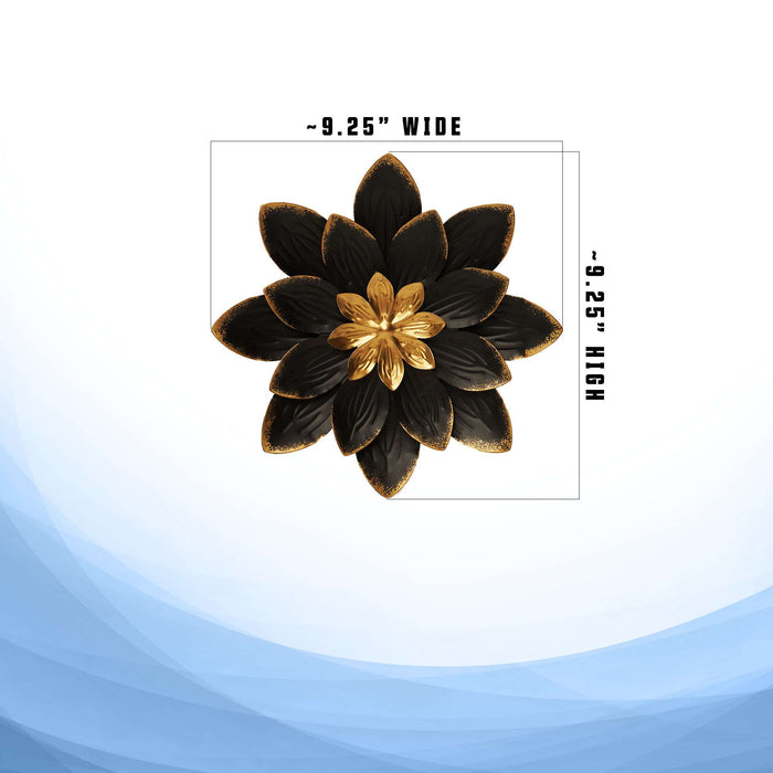G128 9 IN Black and Gold Flower Metal Wall Art Decor | Elegant Floral Wall Hanging Decor for Indoor Living Room Bedroom Office Outdoor Garden Patio Yard