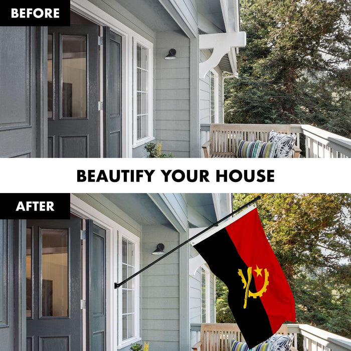 G128 Combo Pack: 6 Ft Twist Free Aluminum Spinning Flagpole (Black) & Angola Flag | 3x5 Ft | LiteWeave Pro Series Printed 150D Polyester | Pole with Flag Included