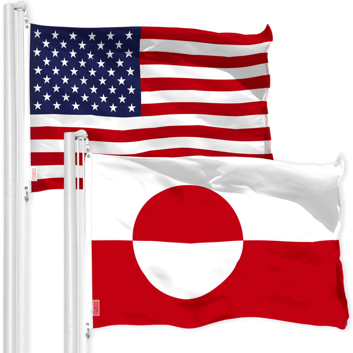 G128 Combo Pack: American USA Flag 3x5 Ft & Greenland Flag 3x5 Ft | Both LiteWeave Pro Series Printed 150D Polyester, Brass Grommets