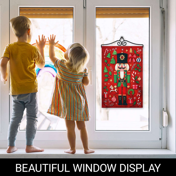 G128 12x18IN Christmas Nutcracker Holiday Garden Flag with 14IN Hanger