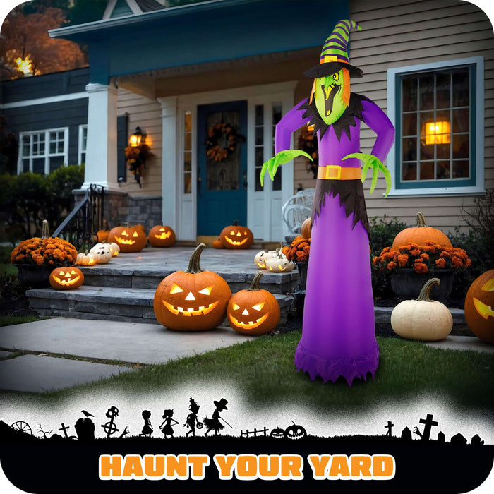 G128 10 ft Witch Halloween Inflatable Decor with LED Lights, Halloween Outdoor Holiday Yard Decoration, Fast Inflate, Weather-Resistant, Outdoor Use