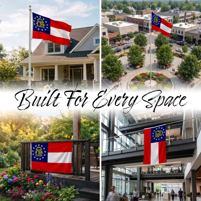 G128 Georgia State Flag | 3x5 Ft | StormFlyer Series Embroidered 220GSM Spun Polyester | Embroidered Design, Indoor/Outdoor, Brass Grommets, Heavy Duty, All Weather