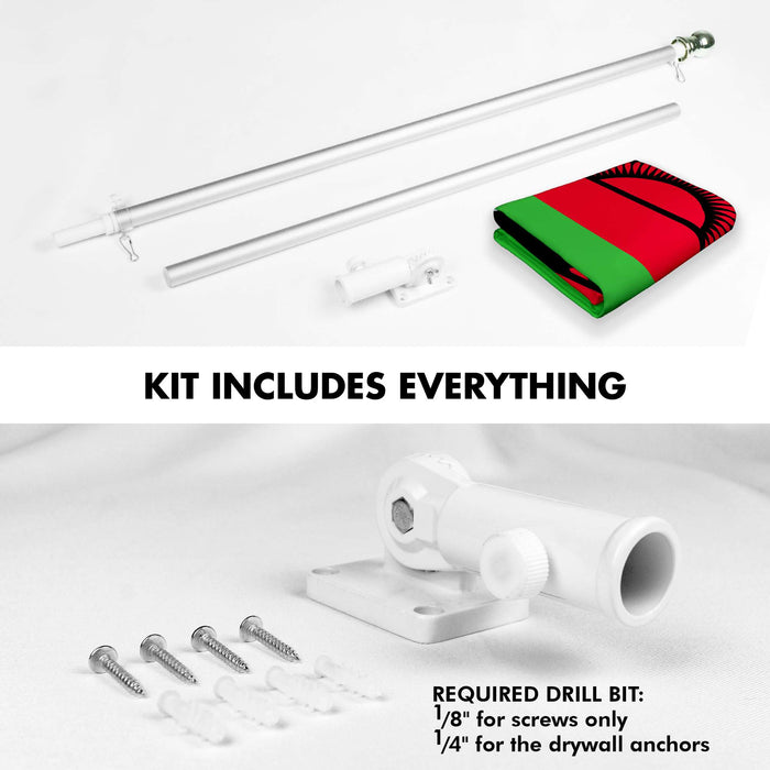 G128 Combo Pack: 6 Ft Twist Free Aluminum Spinning Flagpole (Silver) & Malawi Flag | 3x5 Ft | LiteWeave Pro Series Printed 150D Polyester | Pole with Flag Included