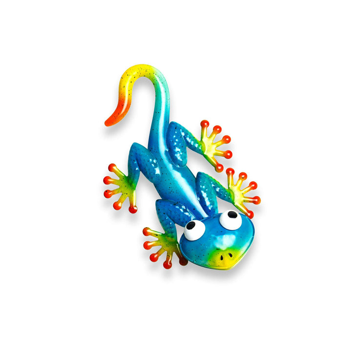 G128 light blue gecko lizard metal wall art hanging decor, 9 inch nominal size