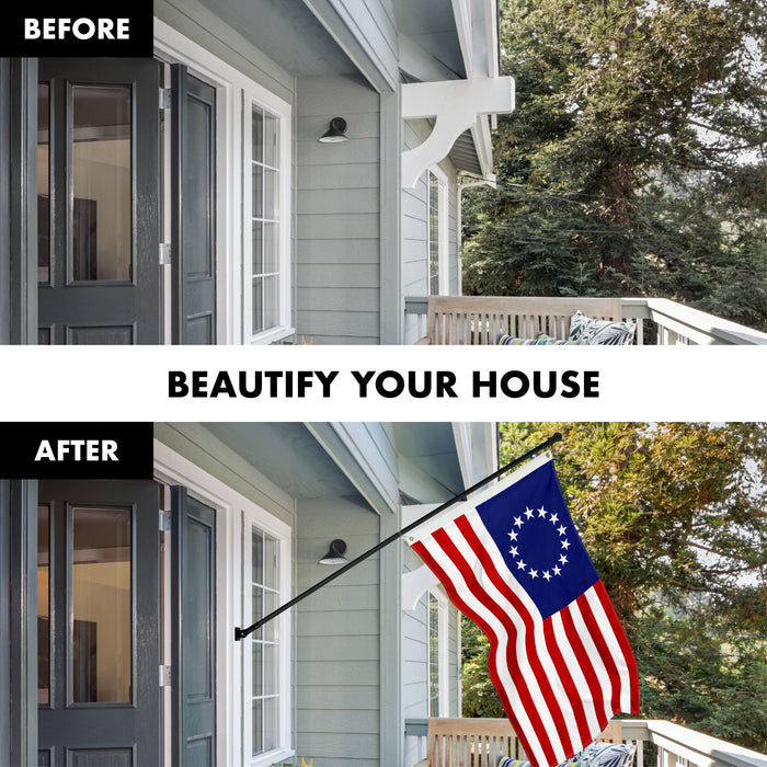 G128 Combo Pack: 5 Ft Tangle Free Aluminum Spinning Flagpole (Black) & Betsy Ross Flag 2.5x4 Ft, ToughWeave Series Embroidered 300D Polyester | Pole with Flag Included