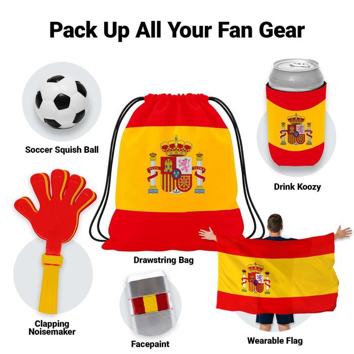 G128 World Soccer Tournament 2026 Cup Soccer Fan Set 6PCS, Spain Fan Merch with Flag and Koozie, Accessories for Sports Parties