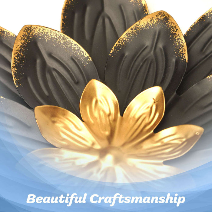 G128 9 IN Black and Gold Flower Metal Wall Art Decor | Elegant Floral Wall Hanging Decor for Indoor Living Room Bedroom Office Outdoor Garden Patio Yard