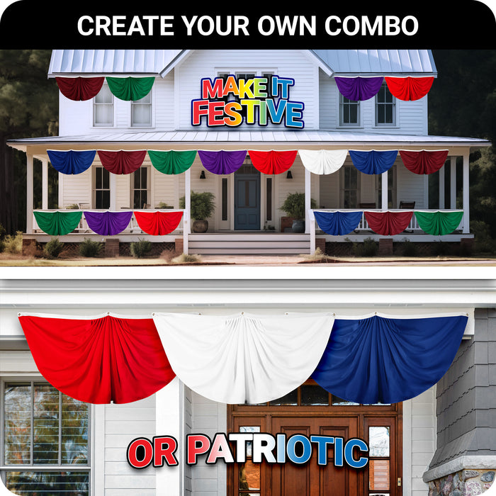 G128 Solid Purple Color Pleated Fan Flag | 3x6 Ft | Printed 150D Polyester | Color Fan Flag Decoration, Indoor/Outdoor, Vibrant Colors, Brass Grommets