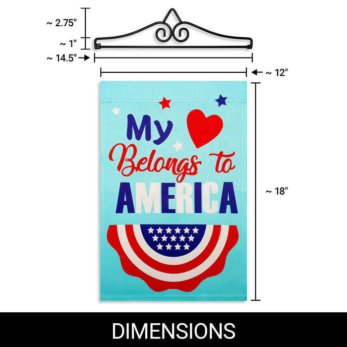 G128 Combo Pack Garden Flag Hanger 14IN & Garden Flag Heart America Belongs Printed 12x18IN Double Sided