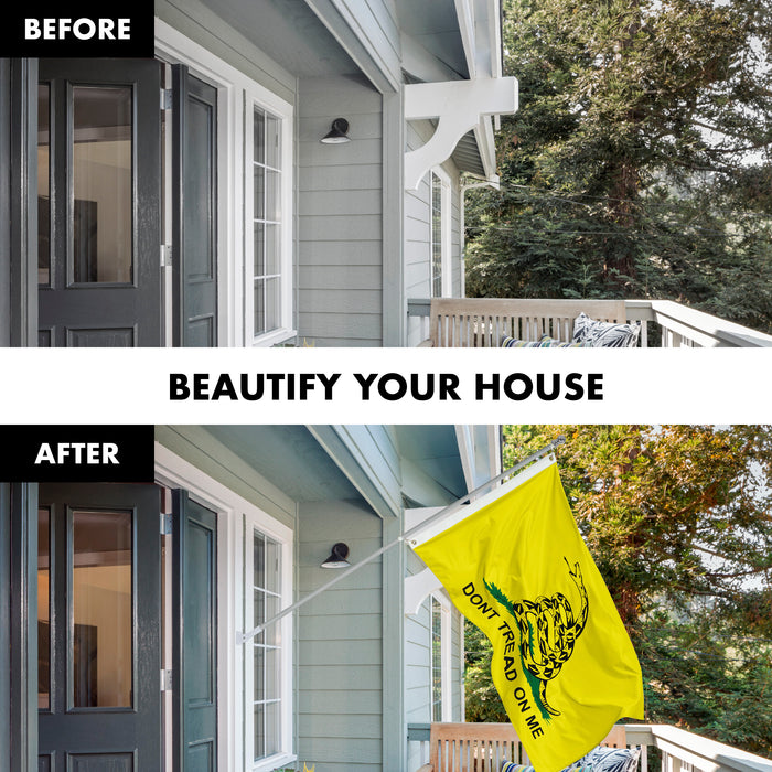 G128 Combo Pack: 6 Ft Tangle Free Aluminum Spinning Flagpole (Silver) & Gadsden Don't Tread On Me Flag 3x5 Ft, LiteWeave Pro Printed 150D Polyester | Pole with Flag Included