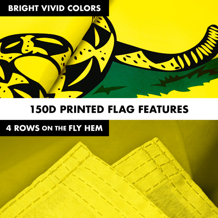 G128 Combo Pack: 6 Ft Tangle Free Aluminum Spinning Flagpole (Silver) & Gadsden Don't Tread On Me Flag 3x5 Ft, LiteWeave Pro Printed 150D Polyester | Pole with Flag Included