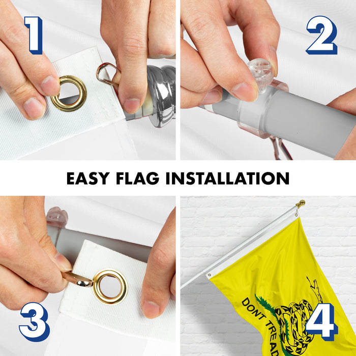 G128 Combo Pack: 6 Ft Tangle Free Aluminum Spinning Flagpole (Silver) & Gadsden Don't Tread On Me Flag 3x5 Ft, LiteWeave Pro Printed 150D Polyester | Pole with Flag Included