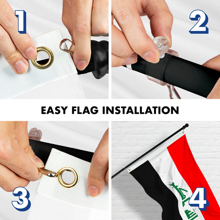 Flag Pole 6FT Black Tangle Free & Iraq Iraqi Flag 3x5 Ft Combo Printed 150D Polyester By G128
