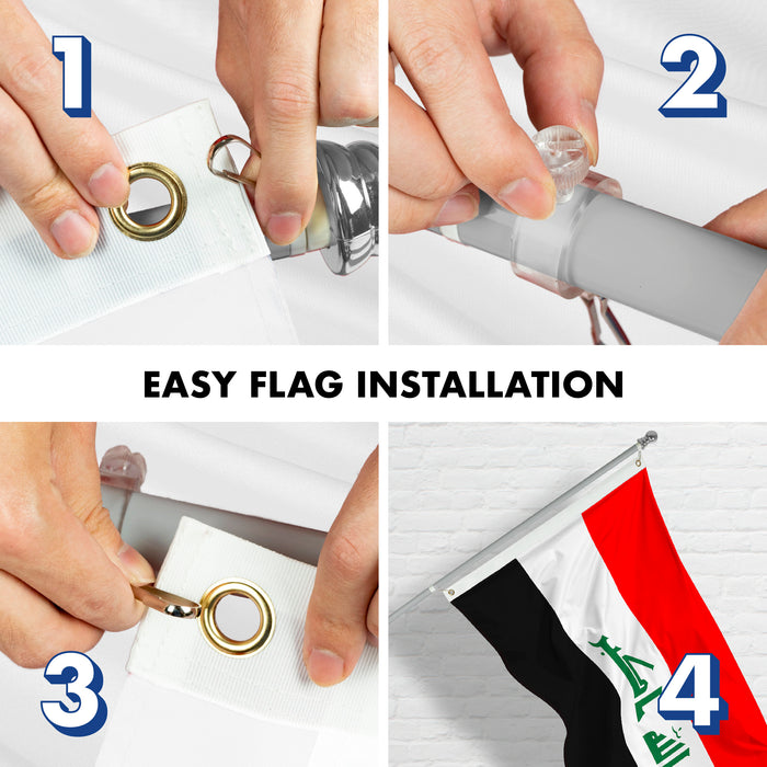 Flag Pole 6FT Silver Tangle Free & Iraq Iraqi Flag 3x5 Ft Combo Printed 150D Polyester By G128