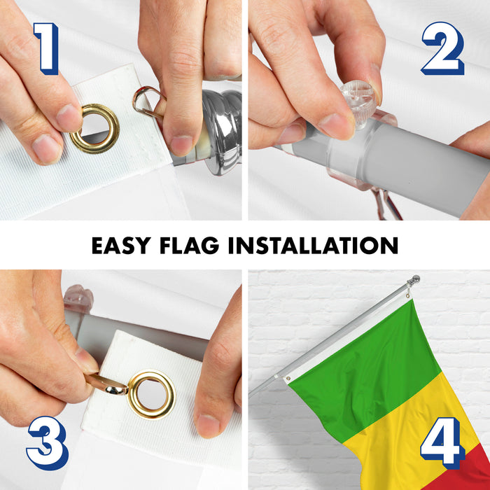 Flag Pole 6FT Silver Tangle Free & Mali Malian Flag 3x5 Ft Combo Printed 150D Polyester By G128