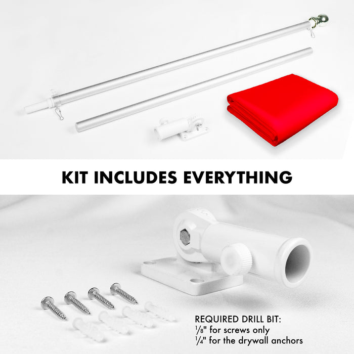 G128 Combo Pack: 6 Feet Tangle Free Spinning Flagpole (Silver) Solid Red Flag 3x5 ft Printed 150D Brass Grommets (Flag Included) Aluminum Flag Pole