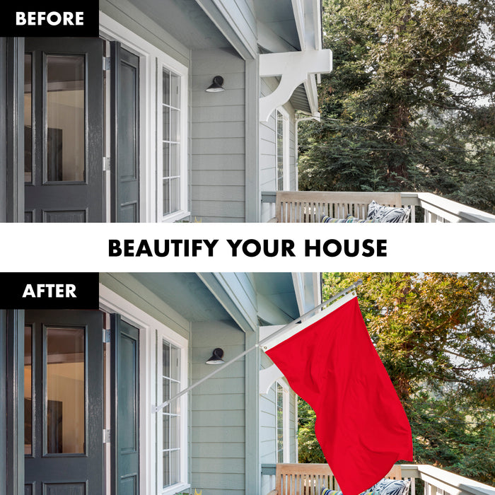 G128 Combo Pack: 6 Feet Tangle Free Spinning Flagpole (Silver) Solid Red Flag 3x5 ft Printed 150D Brass Grommets (Flag Included) Aluminum Flag Pole
