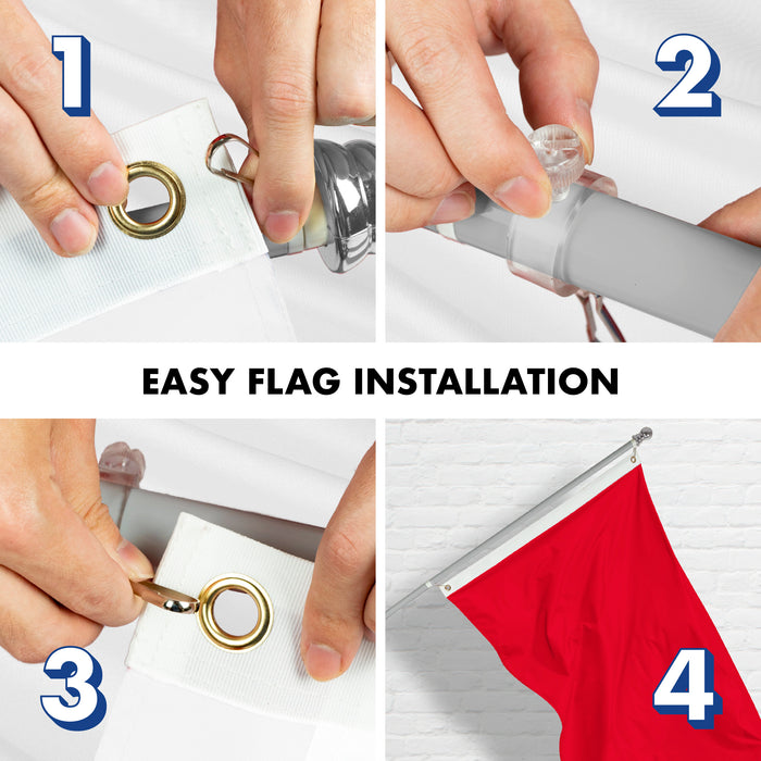 G128 Combo Pack: 6 Feet Tangle Free Spinning Flagpole (Silver) Solid Red Flag 3x5 ft Printed 150D Brass Grommets (Flag Included) Aluminum Flag Pole