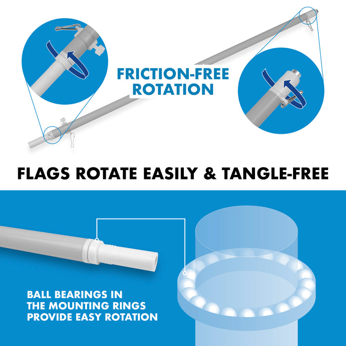 G128 Combo Pack: 6 Feet Tangle Free Spinning Flagpole (Silver) Solid Red Flag 3x5 ft Printed 150D Brass Grommets (Flag Included) Aluminum Flag Pole
