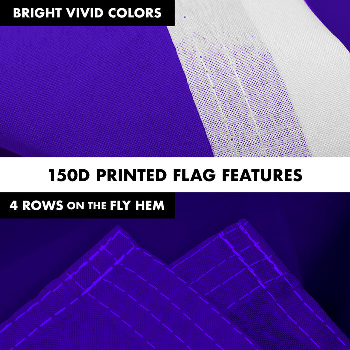 G128 Combo Pack: 5 Ft Tangle Free Aluminum Spinning Flagpole (Silver) & Solid Violet Color Flag 2x3 Ft, LiteWeave Pro Series Printed 150D Polyester | Pole with Flag Included