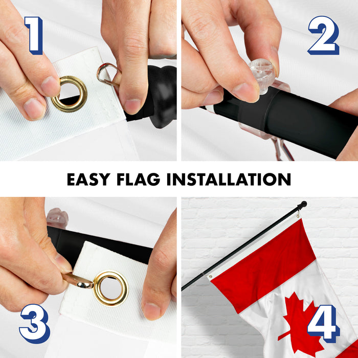 G128 - 6 Feet Tangle Free Spinning Flagpole (Black) Canada Double Sided Brass Grommets Embroidered 3x5 ft (Flag Included) Aluminum Flag Pole