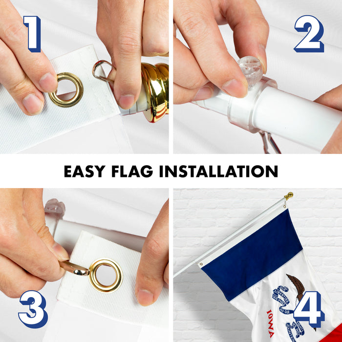 G128 - 6 Feet Tangle Free Spinning Flagpole (White) Iowa Double Sided Brass Grommets Embroidered 3x5 ft (Flag Included) Aluminum Flag Pole