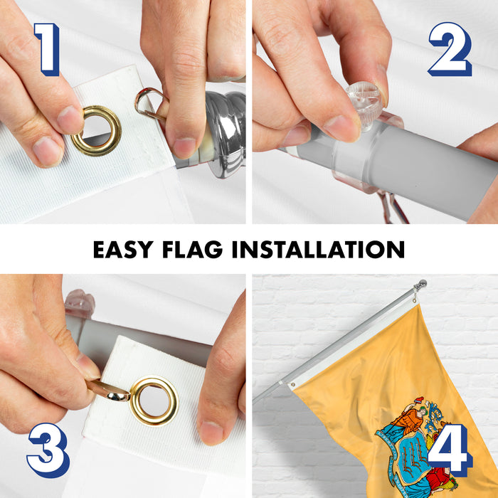 G128 - 6 Feet Tangle Free Spinning Flagpole (Silver) New Jersey Double Sided Brass Grommets Embroidered 3x5 ft (Flag Included) Aluminum Flag Pole