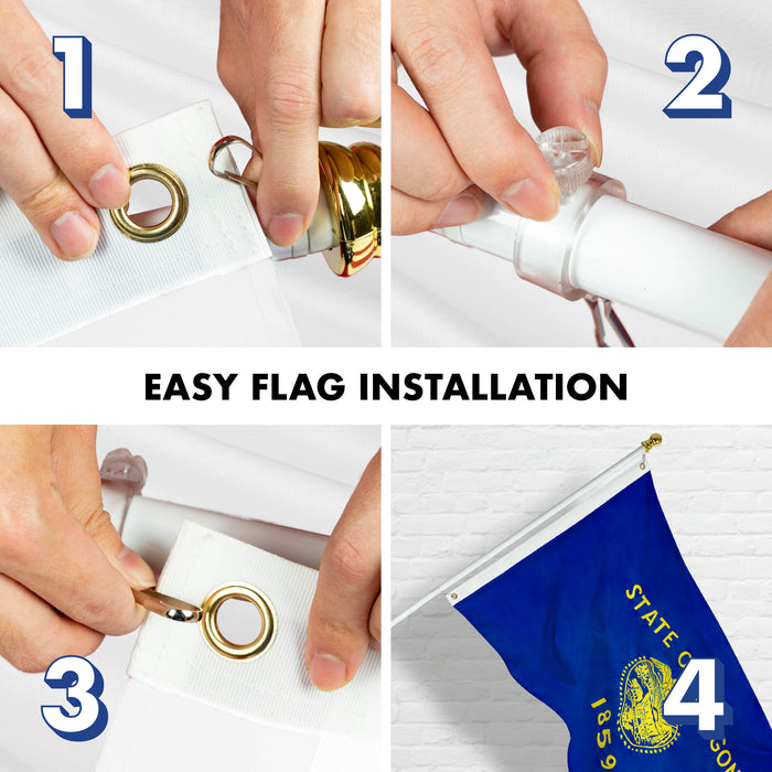 G128 - 6 Feet Tangle Free Spinning Flagpole (White) Oregon Double Sided Brass Grommets Embroidered 3x5 ft (Flag Included) Aluminum Flag Pole