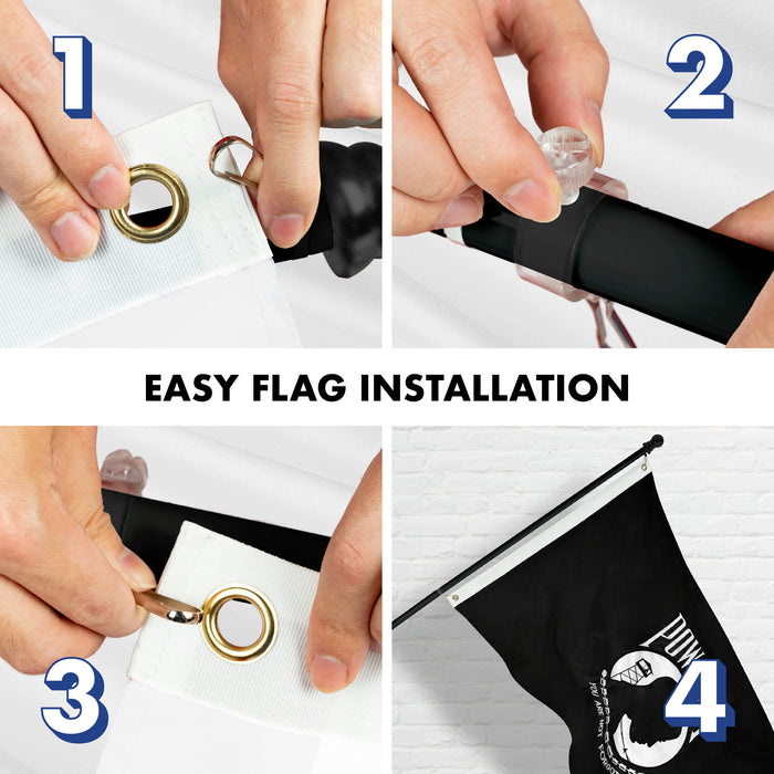 G128 - 6 Feet Tangle Free Spinning Flagpole (Black) POW Double Sided Brass Grommets Embroidered 3x5 ft (Flag Included) Aluminum Flag Pole